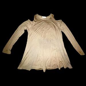Andora Boutique - olive, long sleeve cold shoulder shirt